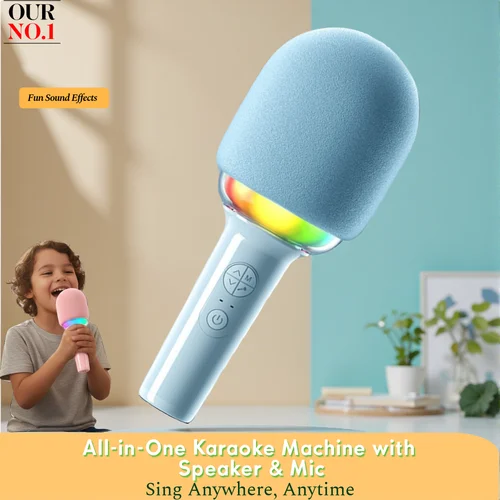 Micrófono de Karaoke Inalámbrico con Altavoz, BT 5.3 Sin Ritardo, Altavoz de 52 mm Sin Howling, Micrófono Portátil para Cantar con Luces