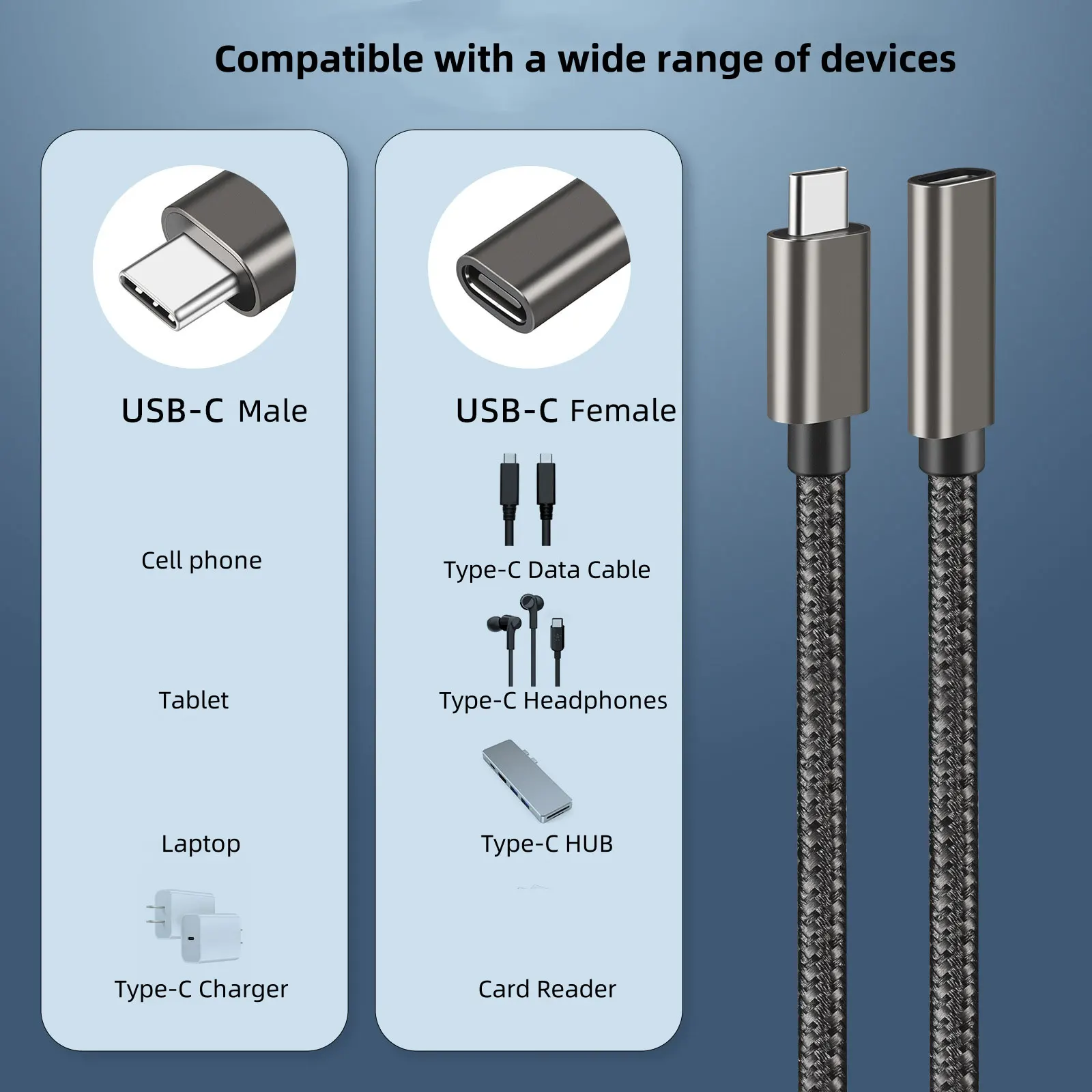 10Gbps USB C 3.2 Gen2 تمديد كابل نوع C إلى C PD 60 واط موسع الحبل كابل شحن سريع لماك بوك 4k 60 هرتز سلك بيانات الفيديو