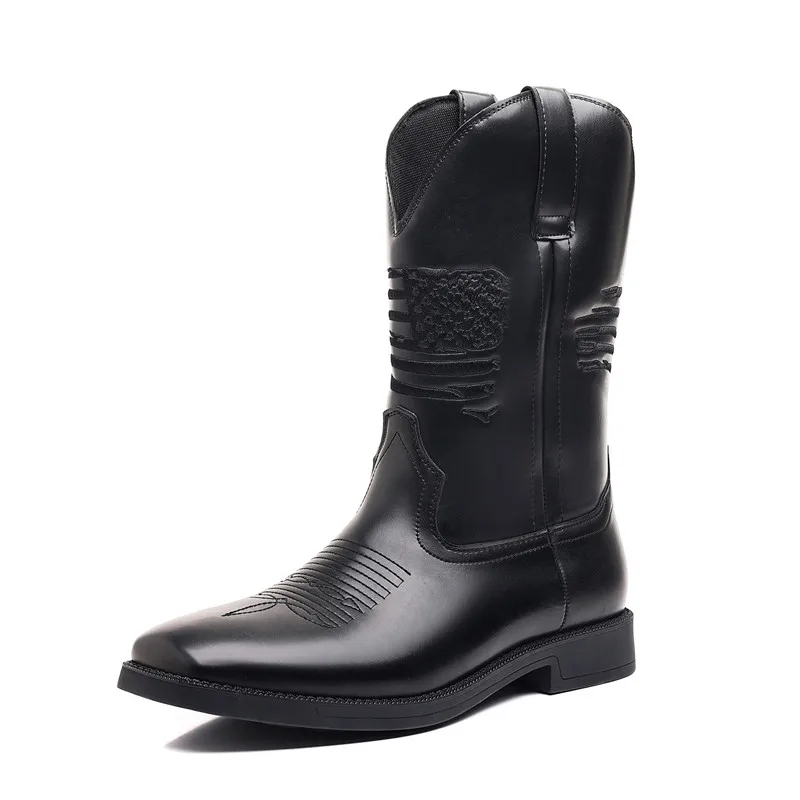 

New Fashion Mans Comfortable Shoes High-leg Embroidered Vintage Wide-toe Western Cowboy Boots Motorcycle Boots Plus Size 38--48