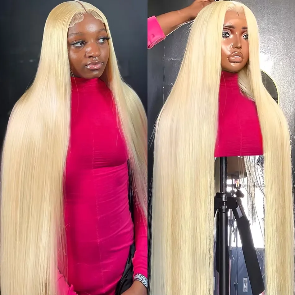 13x6 HD Transparent Lace Front Wigs 613 Blonde straight  hair 36 Inches Brazilian human hair for women