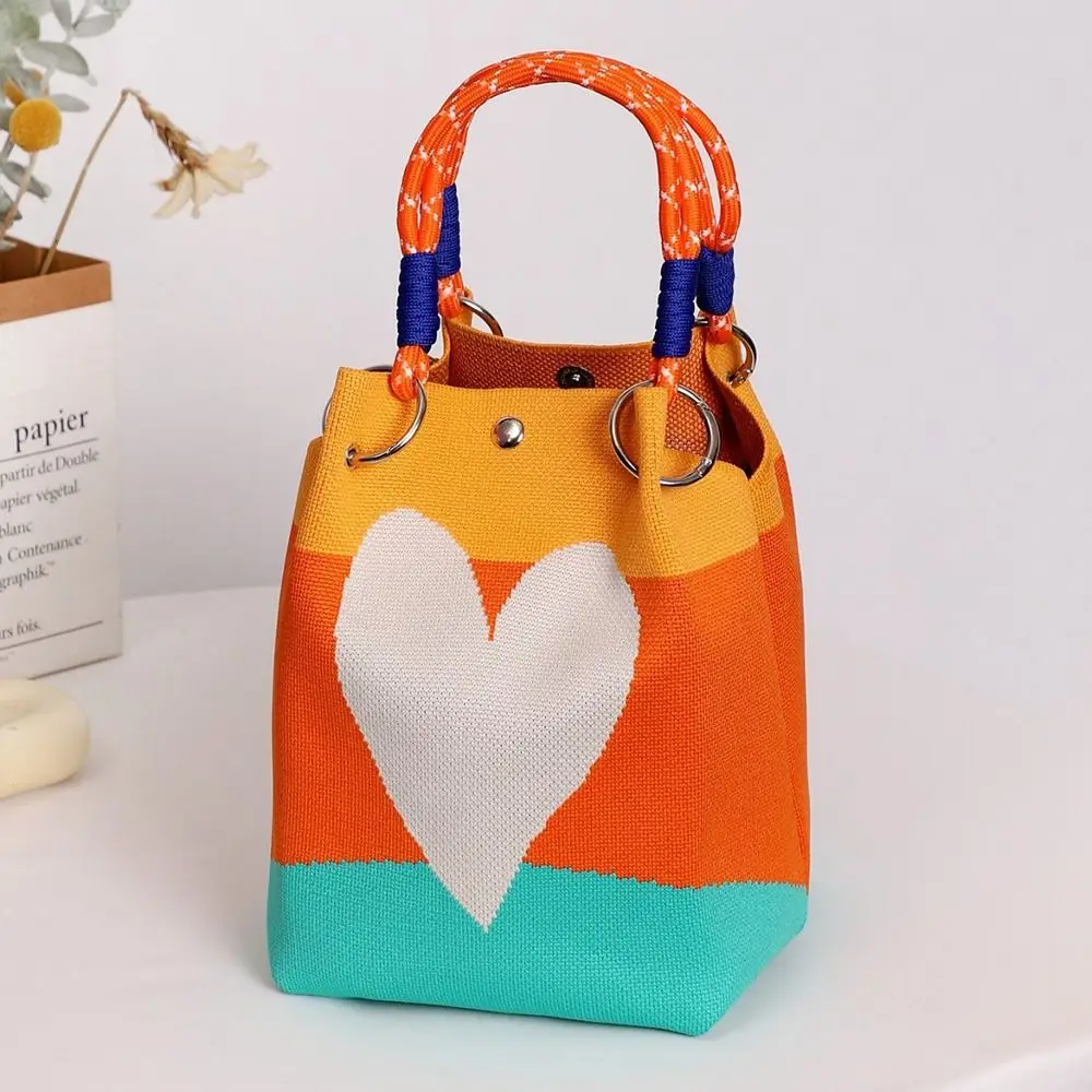 Modische Cartoon-Strick-Bucket-Bag, handgefertigte gewebte Handgelenktasche mit Ringschnalle, große Schultertasche für Damen und Mädchen – Detail 3