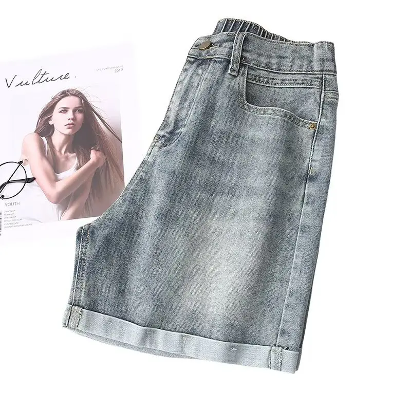 Plus Size Women's Jeans 100kg Simple Casual Denim Straight Shorts rolled-up Hot Pants Summer New Style 8605 view 6