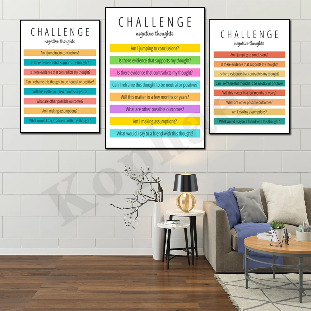 Challenging Negative Thoughts Positive Self Talk Anxiety Worksheet Social Psychology Home School Classroom Decorating Poster