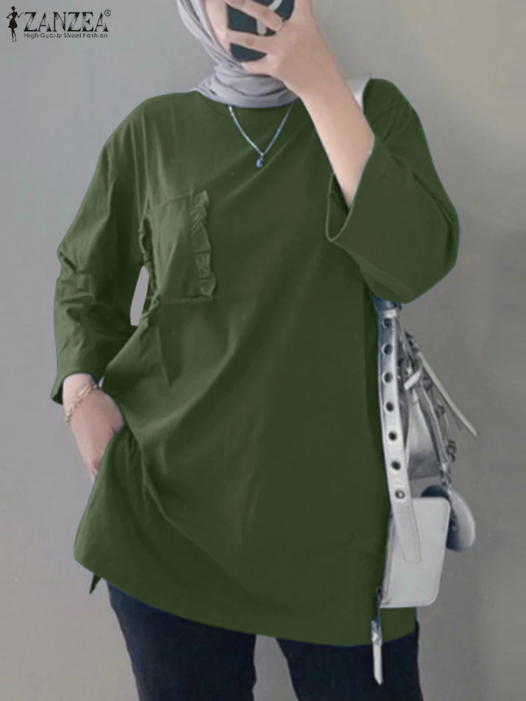

ZANZEA Vintage Eid Mubarek Muslim Blouse Woman Long Sleeve O-Neck Tunic Tops Elegant Party Shirt Fashion Party Chemise Oversized