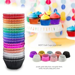 100Pcs Gold Foil Paper Cupcake Liners Gold/Silver/Red/Blue/Black tulip Pure Color baking muffin Cup cake Wrappers Case Holder