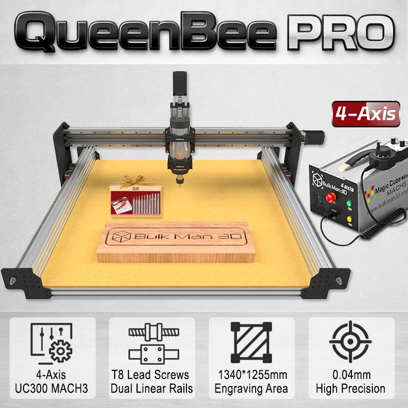 

Фрезерный станок BulkMan3D QueenBee PRO с ЧПУ, 4 оси, полный комплект, управление Mach3, двойные линейные направляющие, точная гравировка для дерева, металла, печатных плат