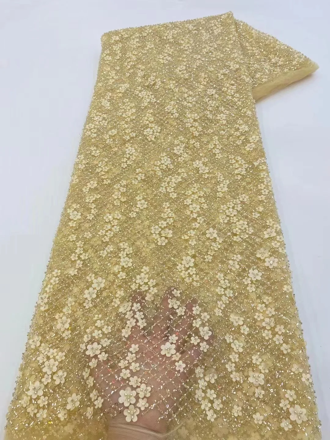 

High Quality African Heavy Bead French Tulle Lace Fabric 2023 High Quality Nigerian Sequined Mesh Fabric For Wedding PL280-2