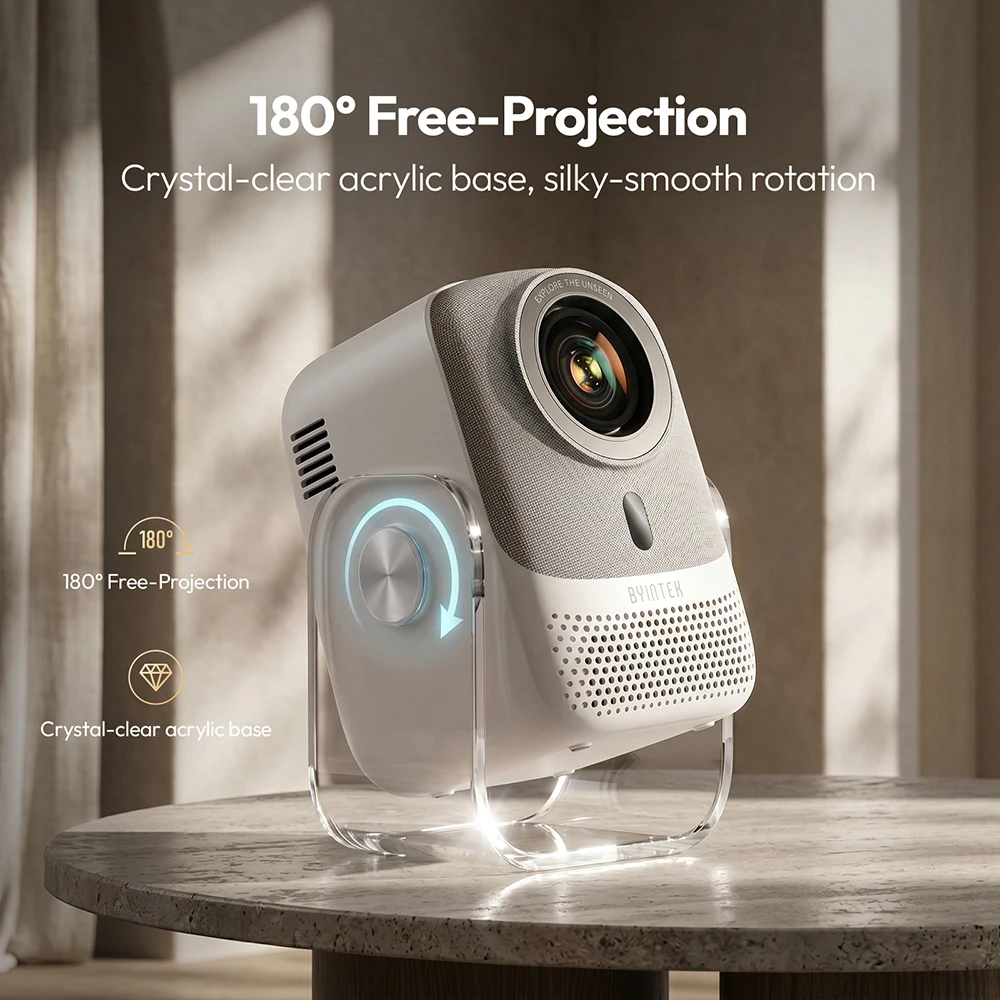 BYINTEK LOVE 2 1080P Full HD Smart Projector Auto Focus 180° Rotatable Android 9.0 5G WiFi Bluetooth Hone Theater Projectors