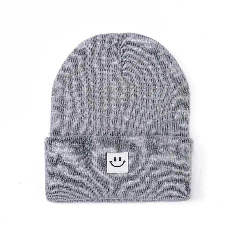 Smile Face Knitted Hats for Women Men New Fashion Solid Candy Color Warm Beanies Hat Unisex Winter Outdoor Ski Hip Hop Caps