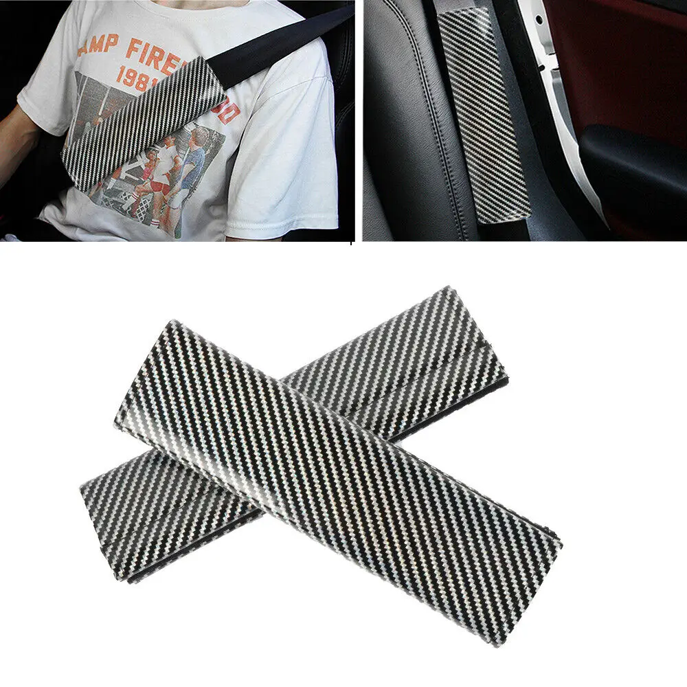 Universal JDM Carbon Fiber Silver Car Seat Belt Cover Pad Protector