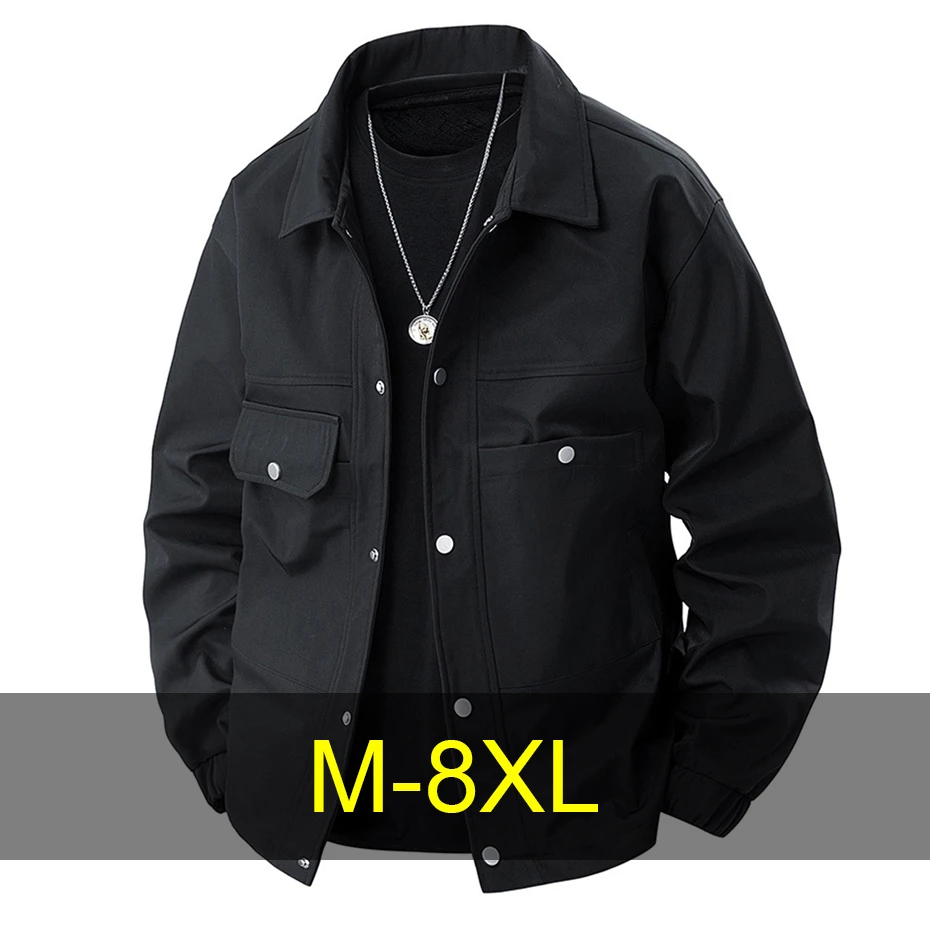 

Cargo Jacket Men 8XL Plus Size Spring Autumn Coat Fashion Casual Lapel Jacket Male Solid Color Outerwear Outdoor