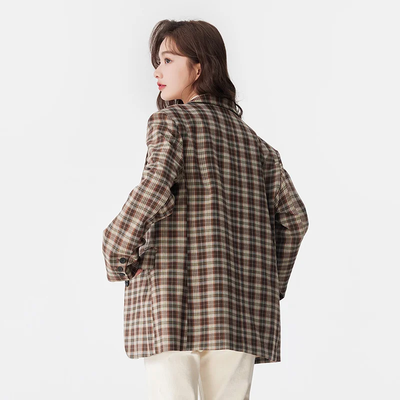 Semir Women Jacket Autumn New Mid-length Retro Fashion Plaid Suit  Loose Commuting Style  Trendy Design Jacket for Women