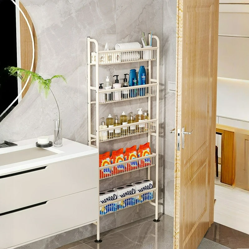 Behind Door Floor Storage Rack Narrow Gap Condiment Shelf Multi Purpose Daily Useful Home Room Thickened Cabinet Decor Stand