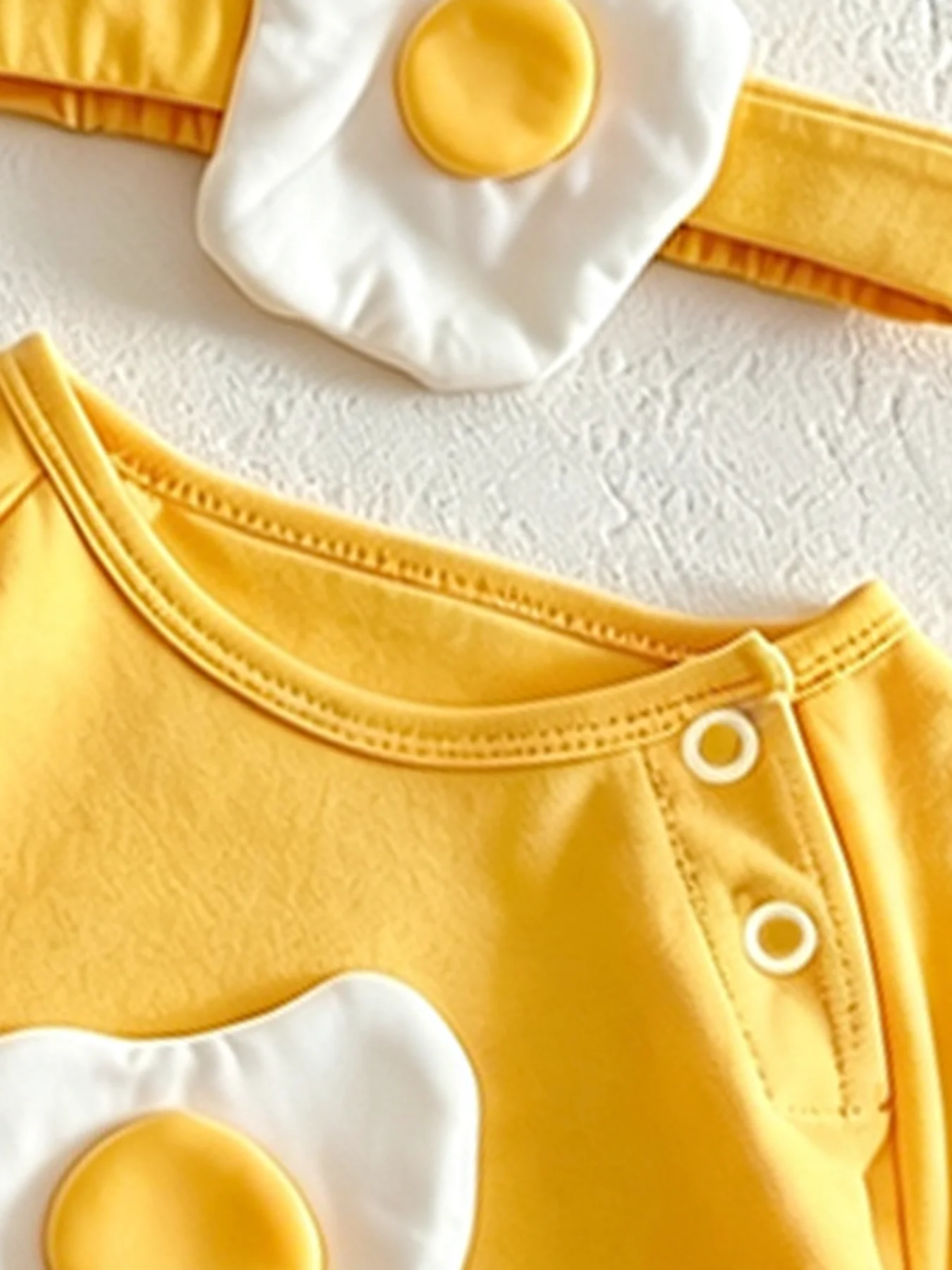 Baby-Strampler mit dreieckigem Schnitt und Fried-Egg-Motiv, passend dazu ein Haarband – ideal für Frühling/Sommer – für Babys von 0–12 Monaten – ein süßes Baby-Outfit für zu Hause. – Detail 3