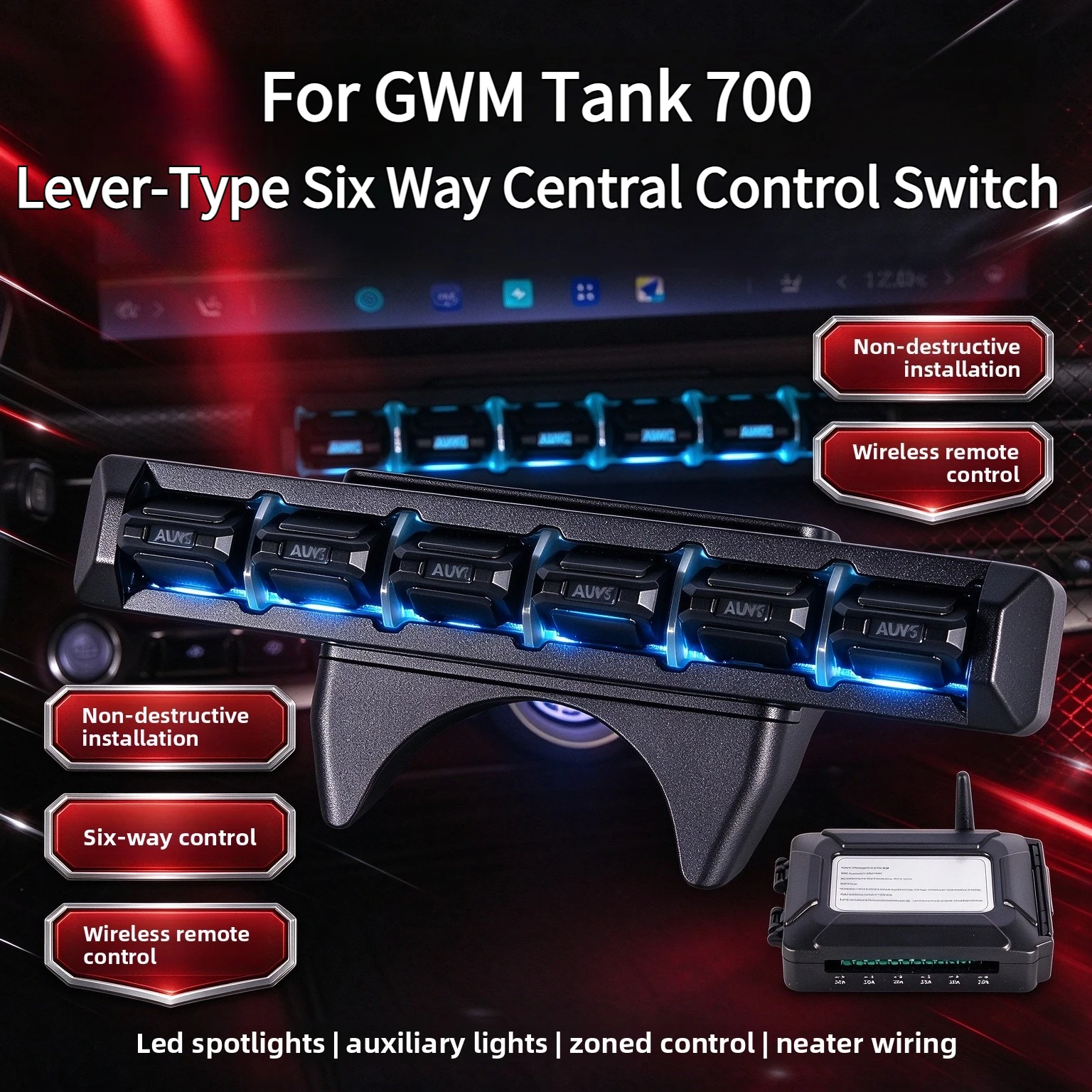 For GWM Tank 700 Center Console Aircraft Lever Switch Modified Wireless Remote LED Spot Light Switch Car Accessories