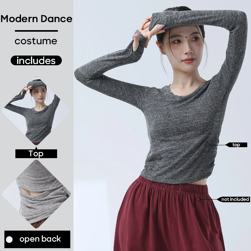 Modern Dance Costume Body Slim Knit Set Refers to Long-Sleeved Tops Spring Adult Women's Practice Clothes, Chinese Dance Clothes