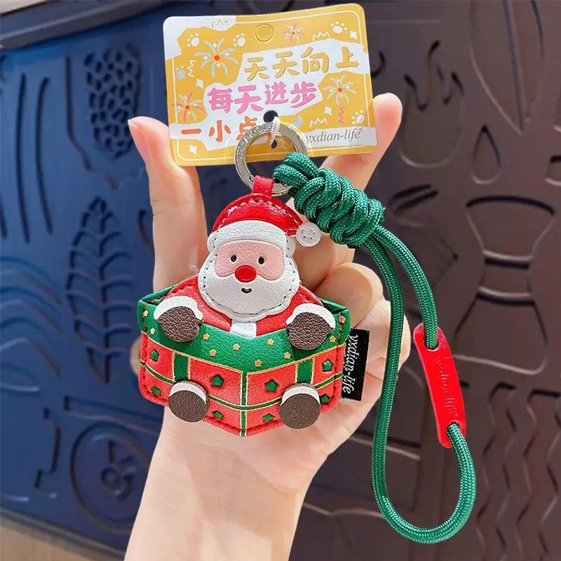 Weihnachtliche PU-Schlüsselanhänger mit niedlichem Aufdruck, robustes Lanyard, langlebig für Weihnachtsfeiergeschenke, Feiertagsgeschenke, Handtaschendekoration. – Detail 13