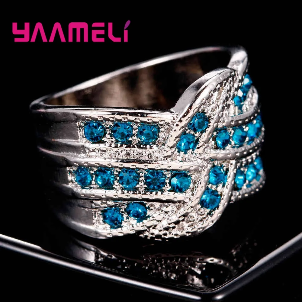Wide Band Ring for Women Men Unisex 925 Sterling Silver Jewelry Colorized Cubic Zircon Stone with Cross Knot Finger Decoration