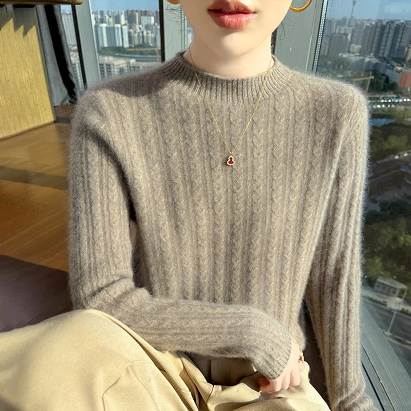 

Fall/Winter 2025 First-line 100% Pure Wool Sweater Women's Semi-high Neck Knitted Bottom Shirt With Sweater Top Joker