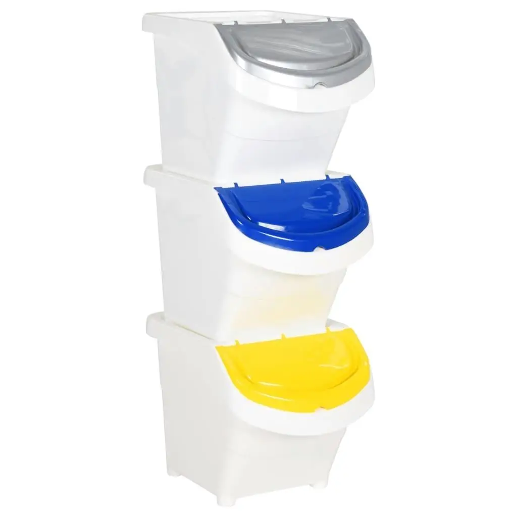 3-Pack Stackable White Waste Bins with Lids - 20.6 Gallon Durable PP Trash Containers