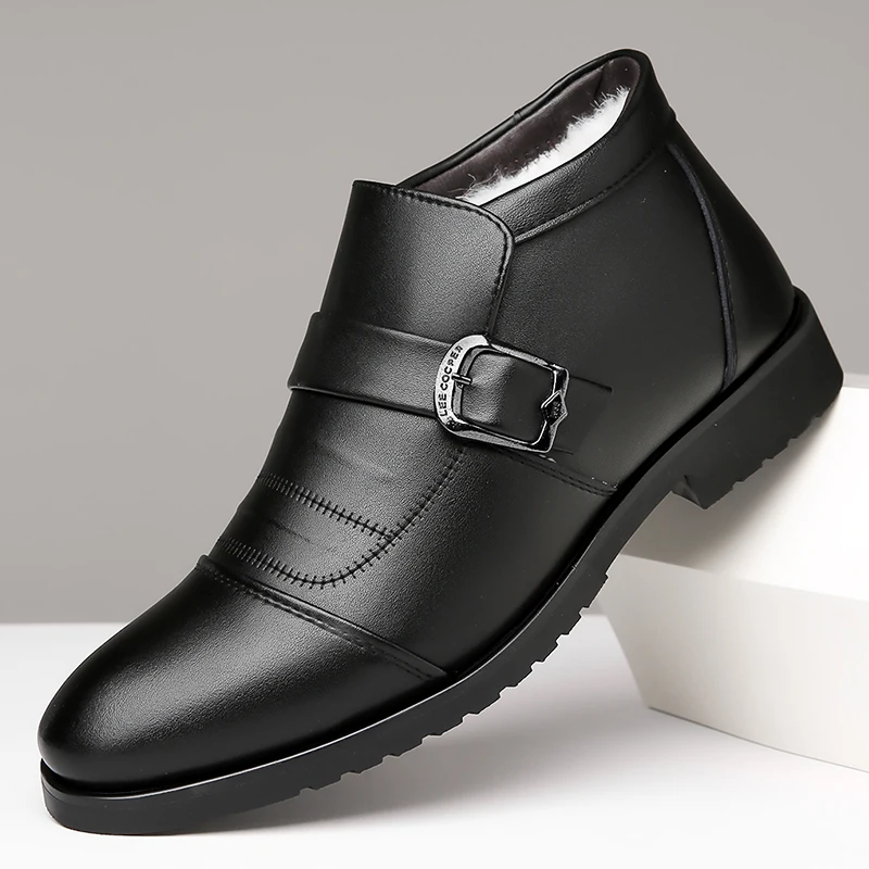 

Men Winter Leather Dress Shoes Plush Warm Comfortable Anti slip Business Cotton Formal Shoes Outdoor Casual Snow Boots Vacation
