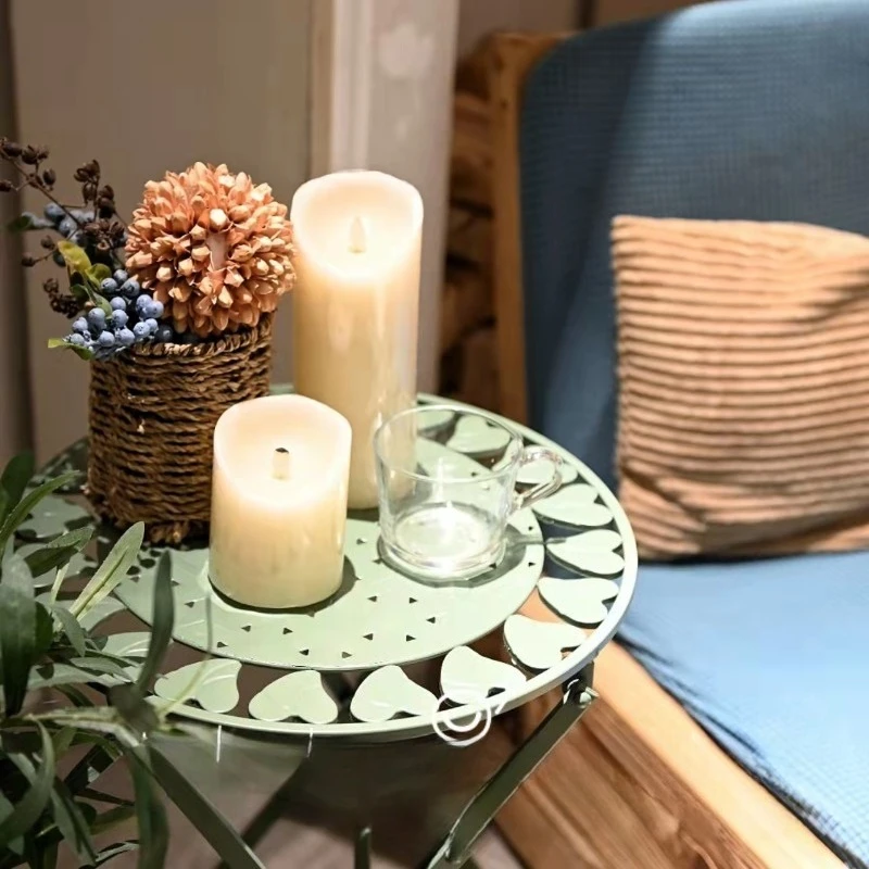 *w for Vintage Metal Folding Side Table with Heart Design- Retro Accent Table for Outdoor