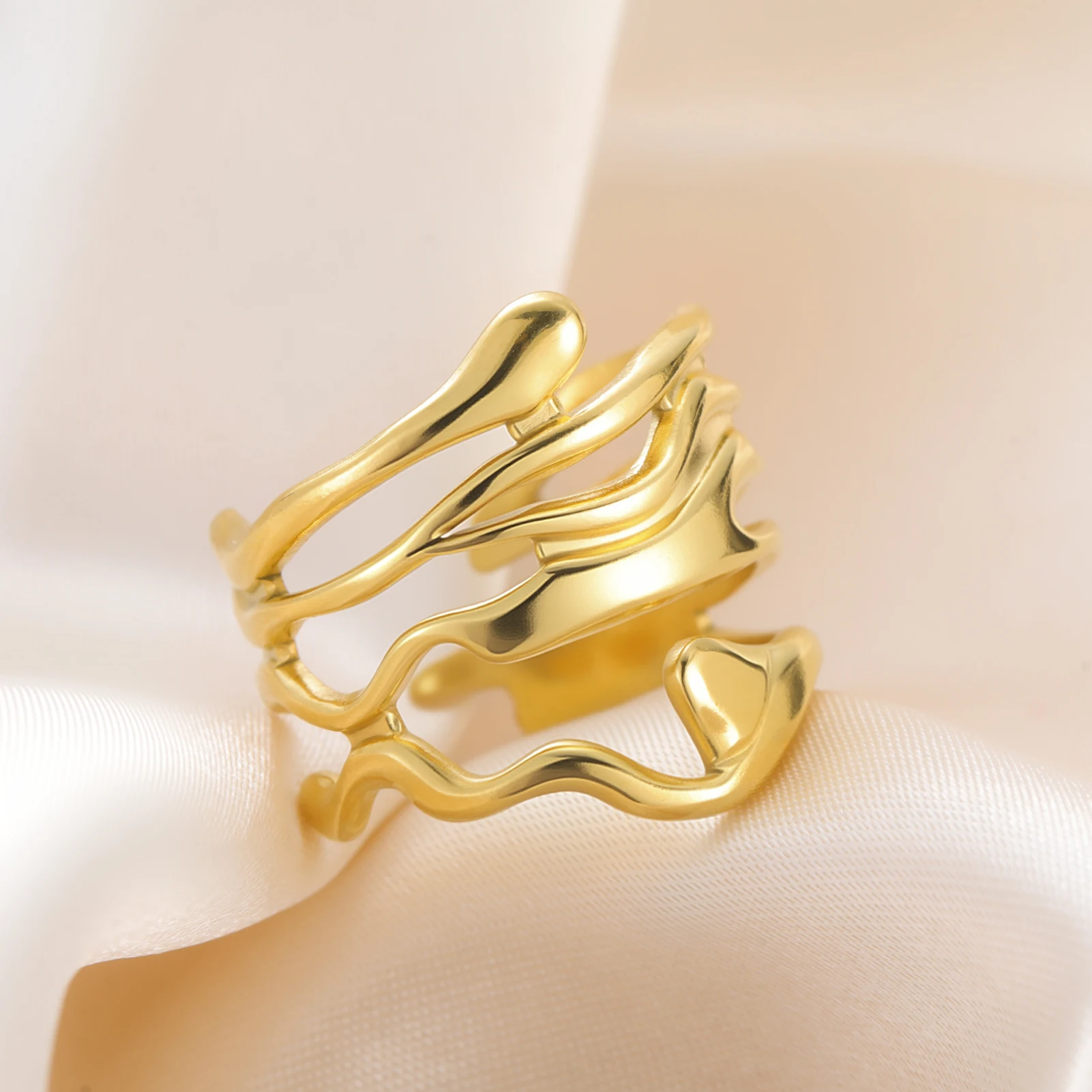 COOLTIME Unregelmäßige Hohle Ringe Für Frauen Männer Edelstahl Gold Farbe Offenen Ring Einfache und Modische Schmuck Geschenk 2026 Neue – Detail 2