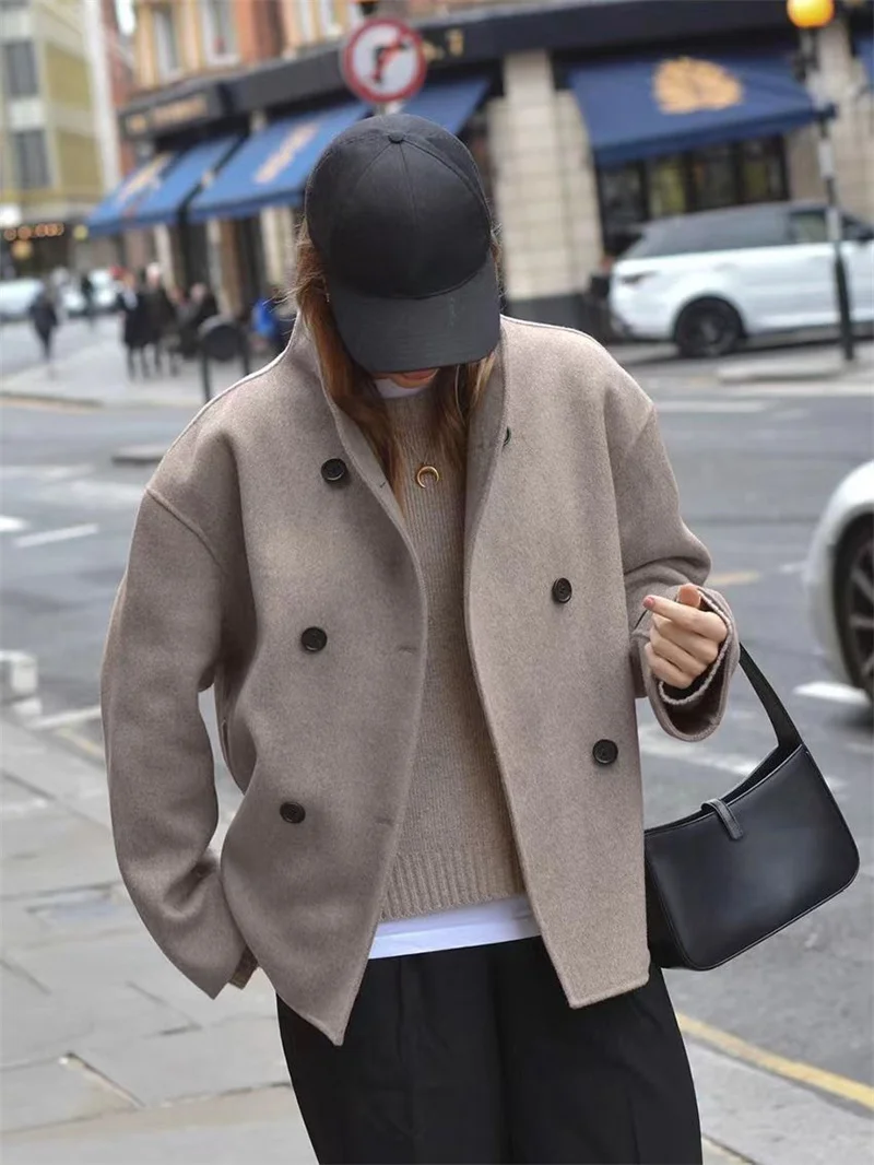 

New European and American Womens Loose Double Breasted Woolen Jacket New Style Classic Autumn and Winter Women2025 European Styl