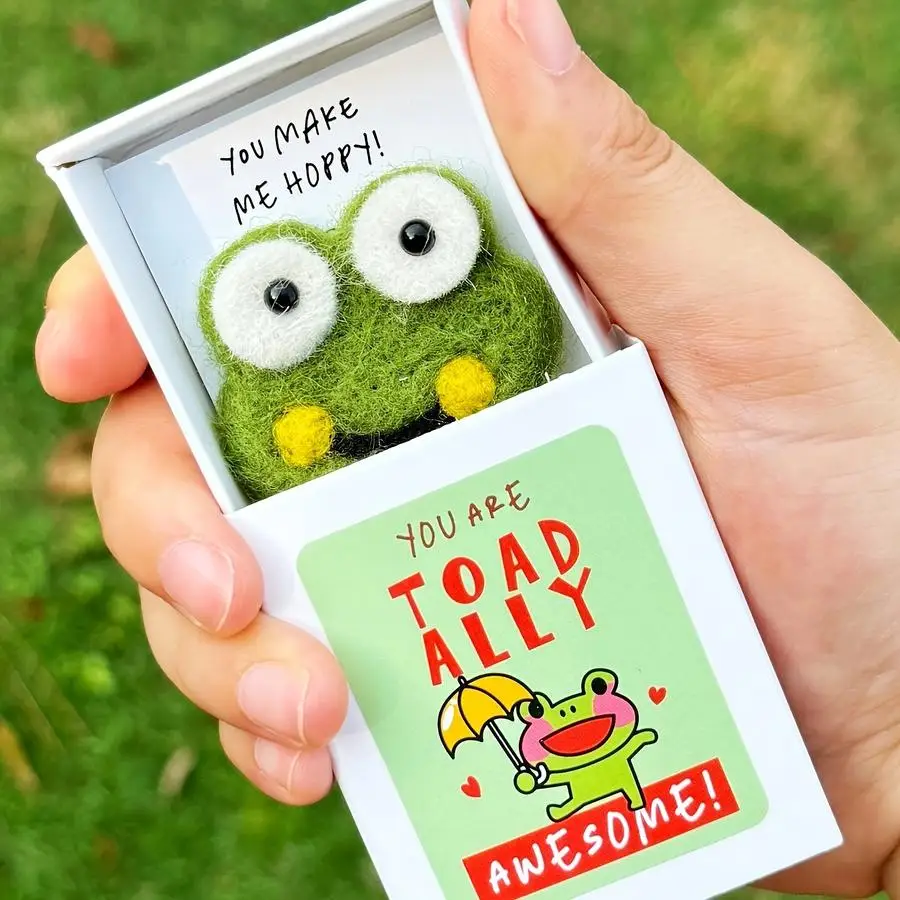 1/5/10/20/50/100pcs Felt Frog in a Box, with a Holiday Greeting Card, Gift for Your Best Friend, Pocket Hug, Frog Gift, Birthday