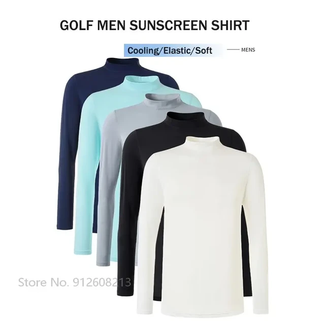 Men Long sleeve Sunscreen Golf Shirt Anti sweat T shirts Male High Collar Anti UV Tops Cooling Ice Silk Golf Clothing XS XXXL AliExpress