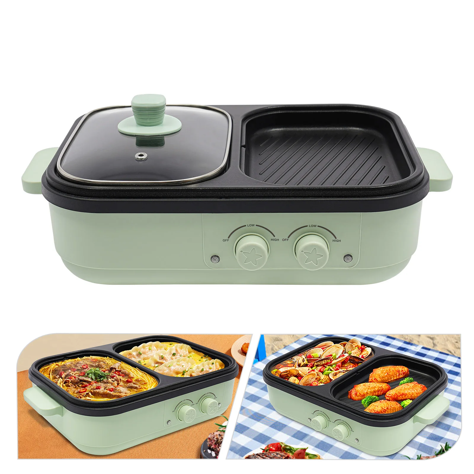 

BYMAOCAR 2-In-1 1300W Electric Hot Pot with Grill Area & Practical Clear Lid, Multi-purpose Hot Pot, for Households, Gatherings