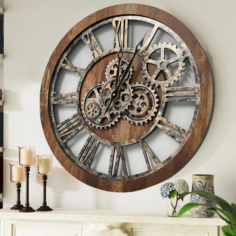 The Gears Clock The Original Real Moving Gear Wall Clock Vintage Industrial Oversized Rustic Farmhouse (24 inch (60cm)