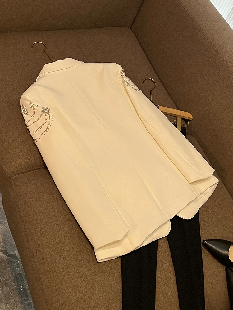 

Женский костюм из плотного дизайна с вышивкой, однотонный костюм Jaet для поездок на работу, длинное пальто средней длины на пуговицах спереди L0