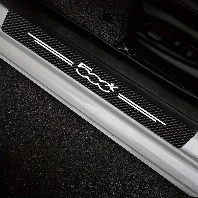 For FIAT 500X Car Door Sills Scuff Plate Threshold Protector Interior Imitation Carbon Fiber Sticker Accessories