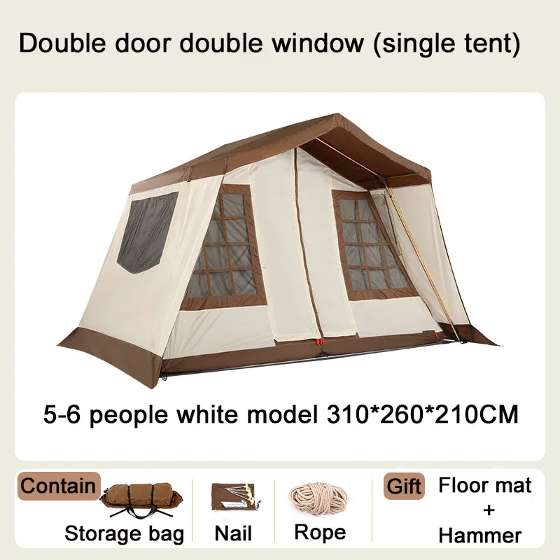 5-6 Person Glamping Tents Sun Shelter Easy Setup 4 Season Waterproof Windproof Outdoor Oxford Tents with Mesh Windows & Doors