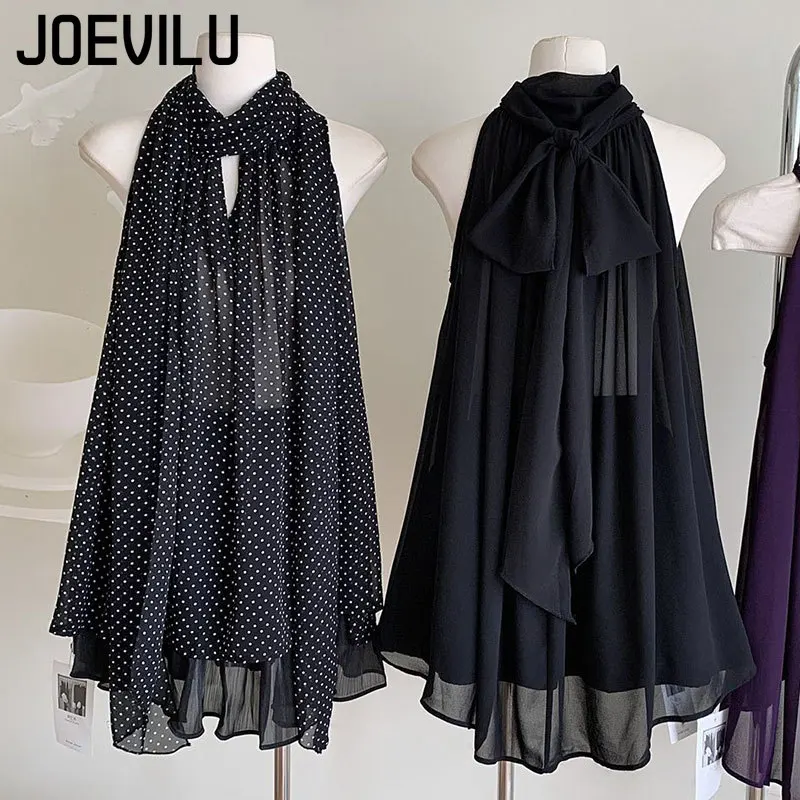 Joevilu sem mangas rendas até halter chiffon camisas pura proteção solar cover-up solto casual gravata borboleta blusa feminina sexy topos