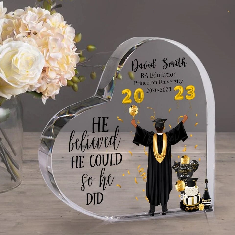 Congrats University Grad Print Acrylic Heart Plaque Graduation Gift for Classmates Best Friend Keepsake Bedroom Table Desk Decor