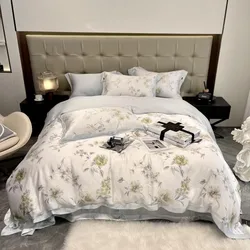 Nature 100%Eucalyptus Lyocell Silky Soft Cooling 4Pcs Bedding Set Garden Botanical Blossoms Duvet Cover Bed Sheet Pillowcases