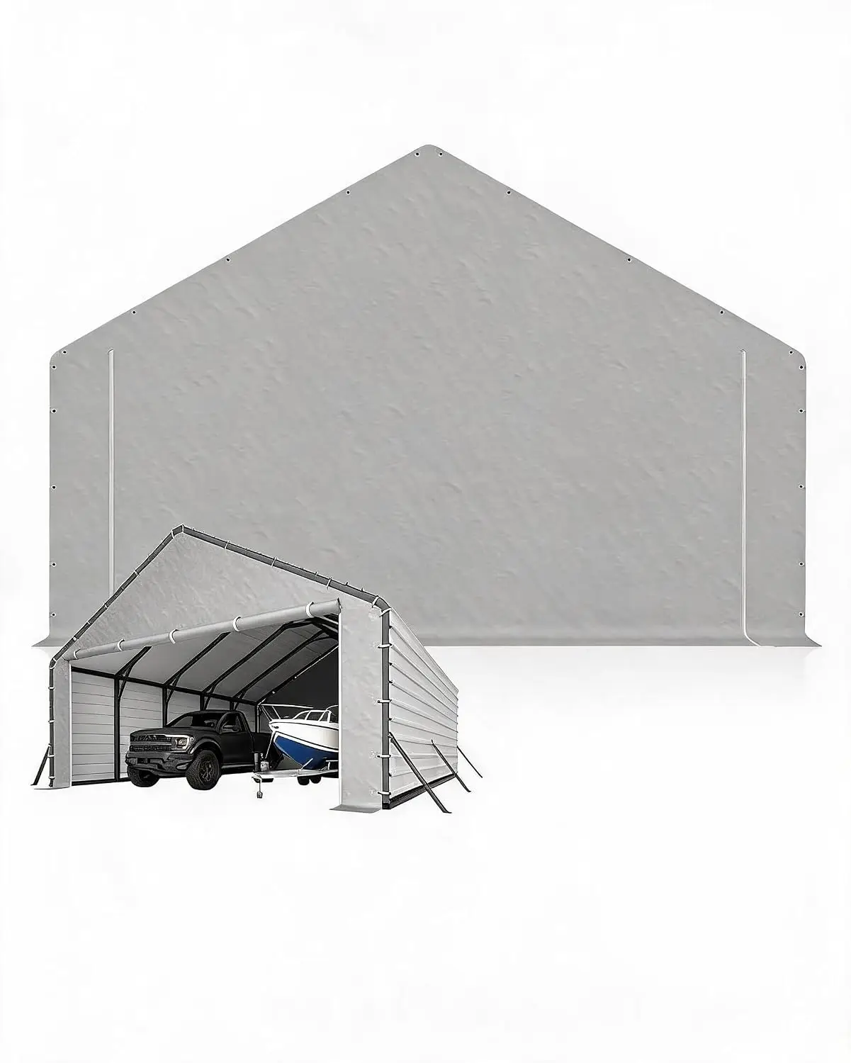 Grey 200G PE Tarp Curtains for 20FT Metal Carport  Set of 2 Front/Rear Door Panels, Replacement Cover Only, No Sidewalls or Frame