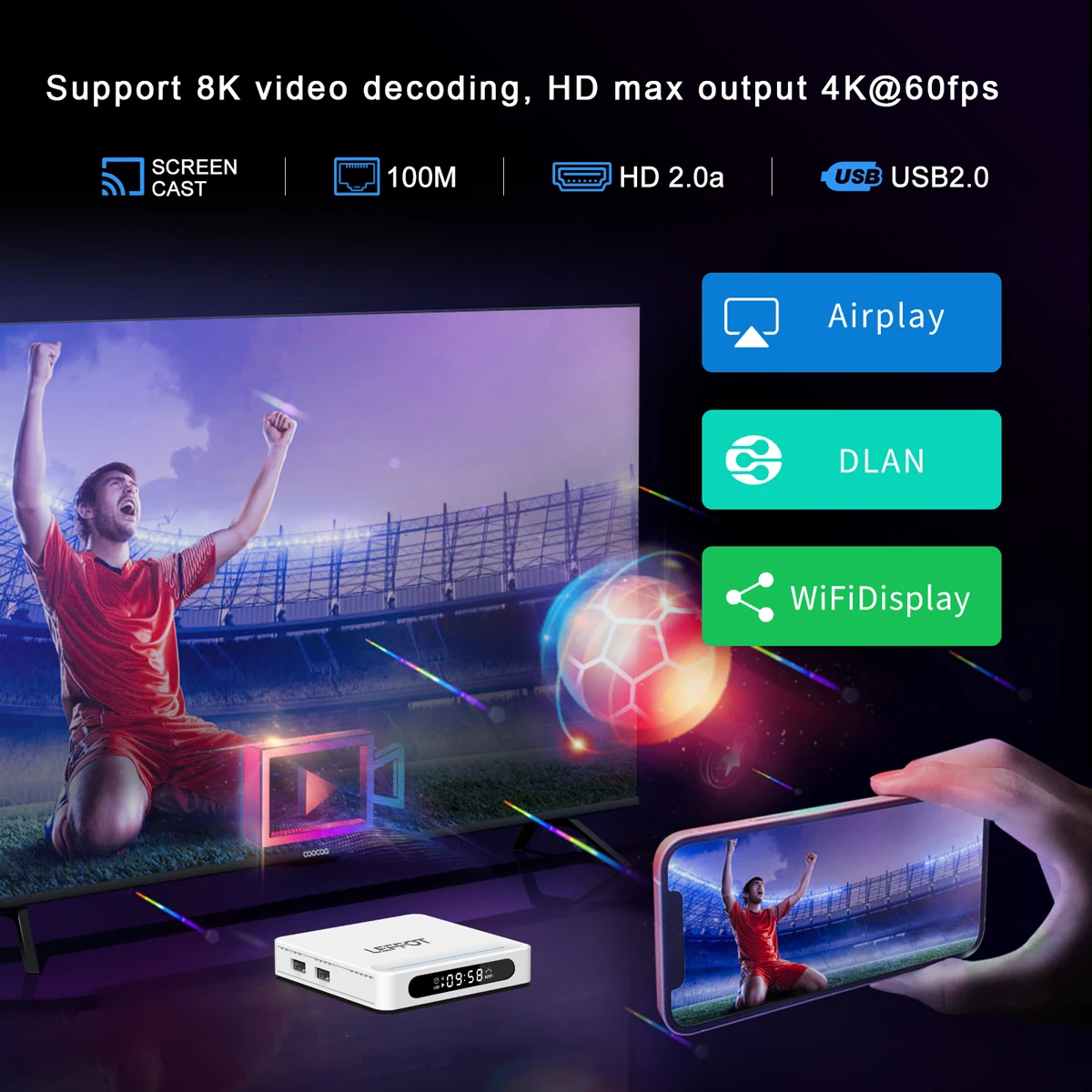 LEFFOT H618Plus Tv Box Android14 Allwinner H618 WiFi6 BT5.4 100M Ethernet 8K@60fps HD Output Google Voice Assistant Set-Top Box