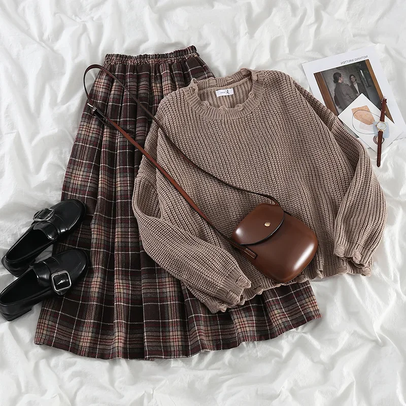 

Plaid Classic Loose Skirts Women Preppy Style Cozy New Comfortable All-match Faldas Sweet Vintage Literary A-line Ulzzang Simple