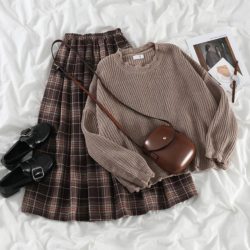 Plaid Classic Loose Skirts Women Preppy Style Cozy New Comfortable All-match Faldas Sweet Vintage Literary A-line Ulzzang Simple