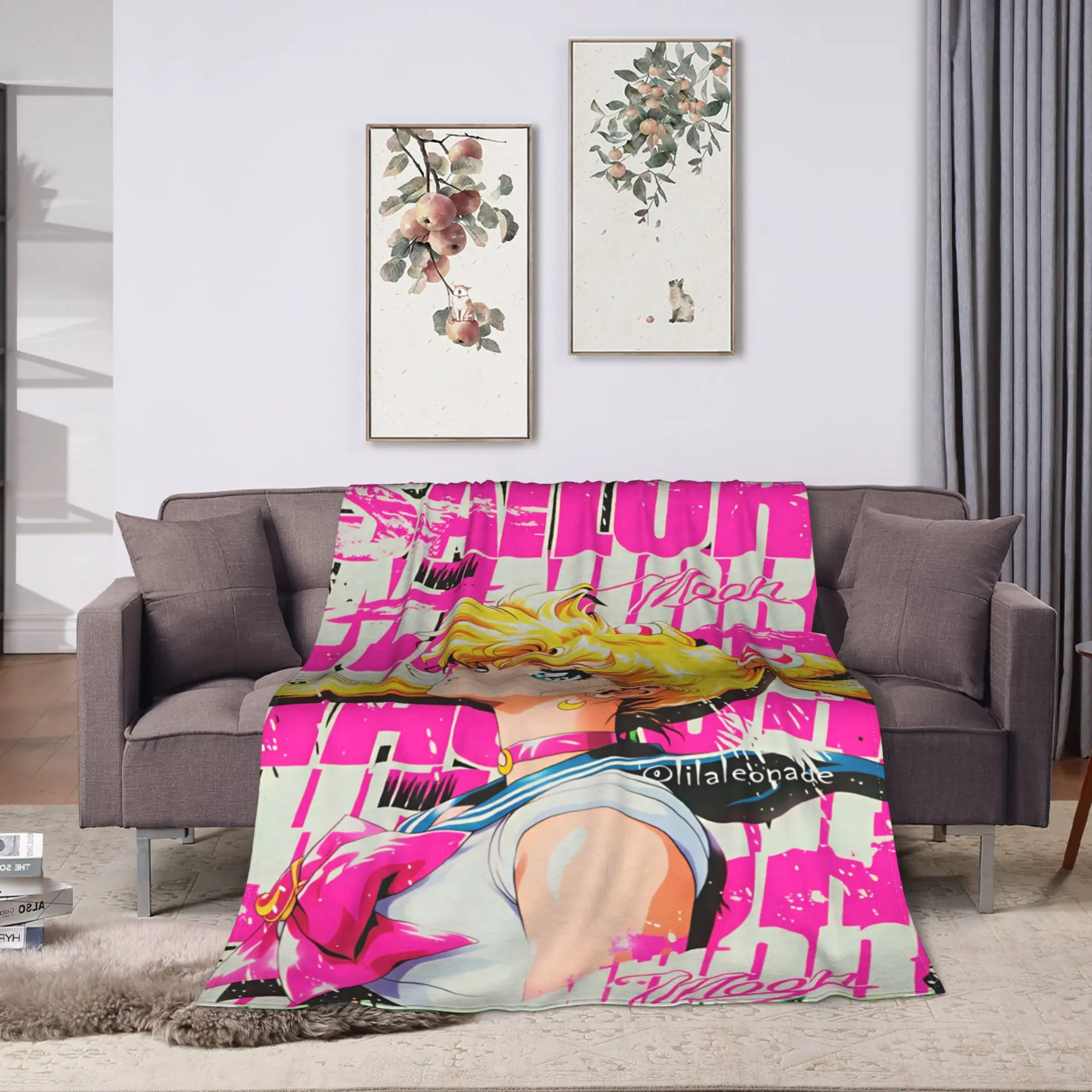 S-Sailor M-Moon Anime  Super Warm Blanket  Travel Plush Throw Blanket Pattern Outdoor Flannel Bedspread Sofa Bed Cover