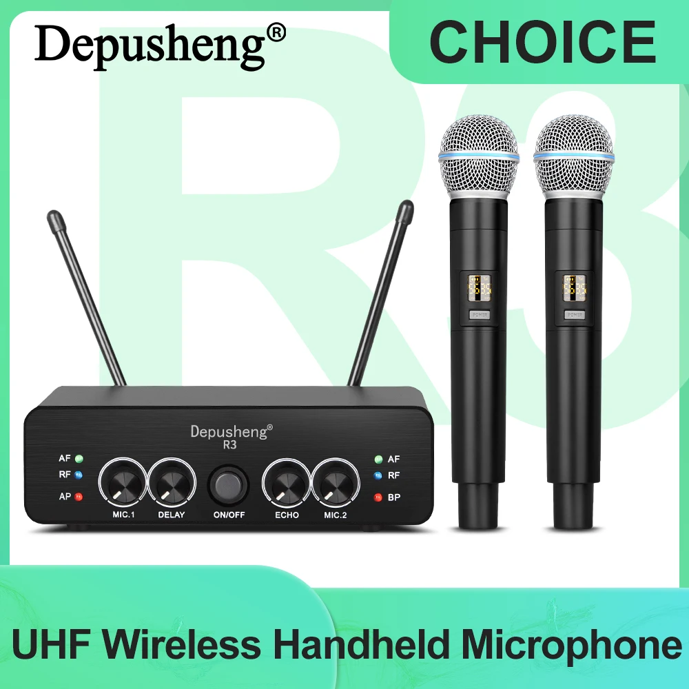 Wireless Microphone Handheld Depusheng R3 Dual Channels UHF Fixed Frequency Dynamic Mic For Karaoke Wedding Party Band Church
