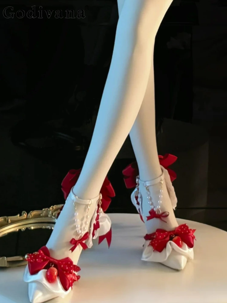 

Japanese Original Elegant Sweet Lolita High Heels Strawberry Cream Pointed Toe Stiletto Pumps Wedding Style Women High Heels