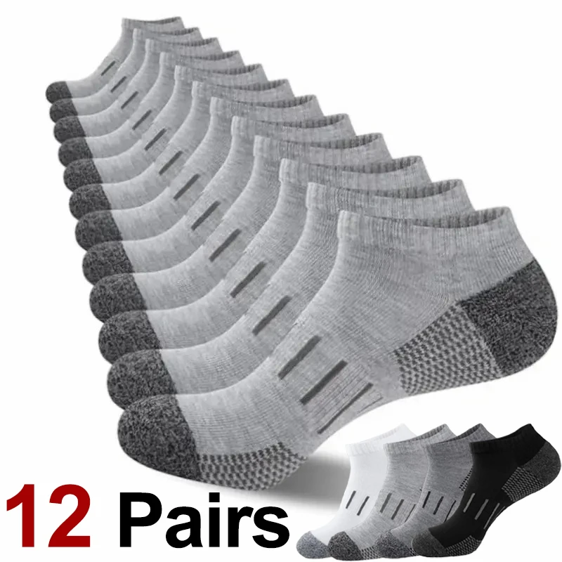 12 Paar einfarbige Herren-Laufsocken mit Polsterung, geruchshemmend, schweißabsorbierend, atmungsaktiv, für alle Jahreszeiten, Sport- und Freizeitsocken