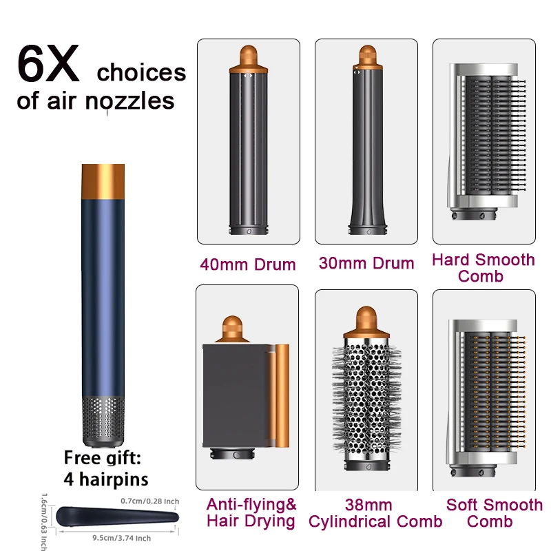 

Профессиональный многофункциональный стайлер для волос 6IN1 мощностью 1300 Вт — сухой, выпрямитель, локоны с щеткой, идеально подходит для фены для салона и домашнего использования
