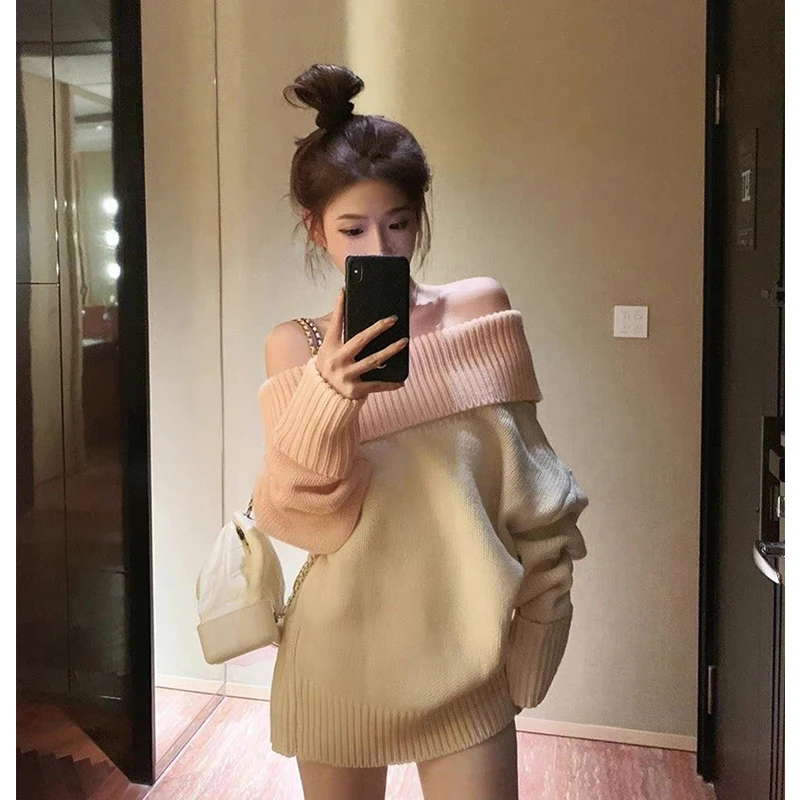 sexy-one-oulder-knitted-sweater-women's-pure-desire-trendy-top-oulder-design-winter-faion-casual-wear