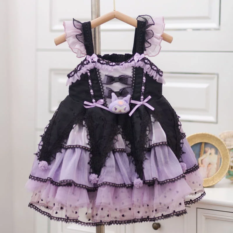 2024 New Children Kuromi Autumn New Girl Kuromi Lolita Sling Dress Halloween Cos Children'S Fluffy Princess Holiday Gift Dress