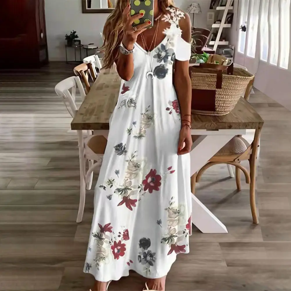 

Maxi Dress Feather Printed Lace Sling Ladies Loose-fitting A-Line Long Dress Streetwear Floral Holiday Party Robe Vestido فساتين